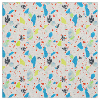Terrazzo Tegel Pattern - Neon on White Fabric Stof