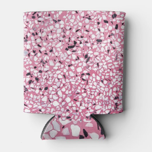 Terrazzo Textuur Abstract Roze Zwart Blikjeskoeler (Voorkant)