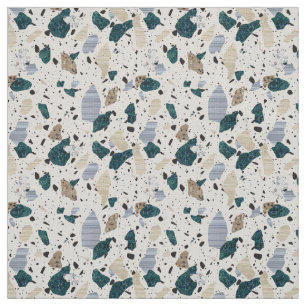 Terrazzo Tile Pattern - Green on Cream Fabric Stof
