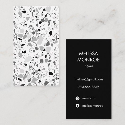 Terrazzo visitekaartjes zwart wit (Voorkant / Achterkant)
