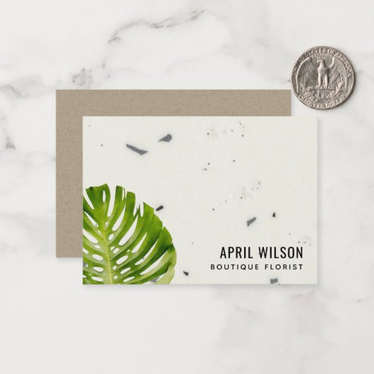 TERRAZZO WATERVERF GREEN MONSTERA LEAF FOLIAGE NOTITIEKAARTJE (Voorkant / Achterkant in situ)