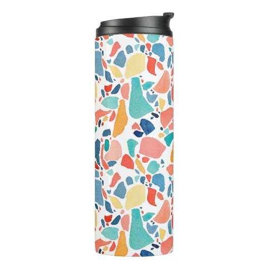 Terrazzo Waterverf: kleurrijk naadloos patroon. Thermosbeker (Gedraaid links)