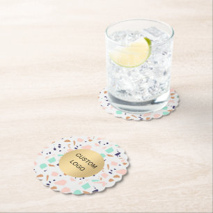 Terrazzo white blush mint business company logo kartonnen onderzetters