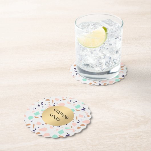 Terrazzo white blush mint business company logo kartonnen onderzetters (Insitu)