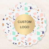 Terrazzo white blush mint business company logo kartonnen onderzetters (Voorkant)