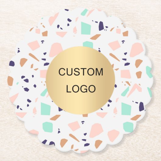 Terrazzo white blush mint business company logo kartonnen onderzetters (Voorkant)