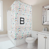 Terrazzo white blush mint monogram douchegordijn (In situ)