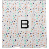 Terrazzo white blush mint monogram douchegordijn (Voorkant)
