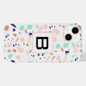 Terrazzo white blush mint monogram initiaal Case-Mate iPhone case (Achterkant (horizontaal))