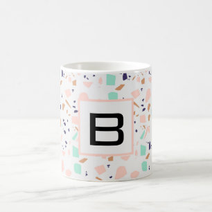 Terrazzo white blush mint monogram initiaal koffiemok