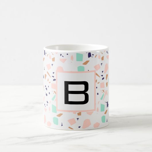 Terrazzo white blush mint monogram initiaal koffiemok (Center)