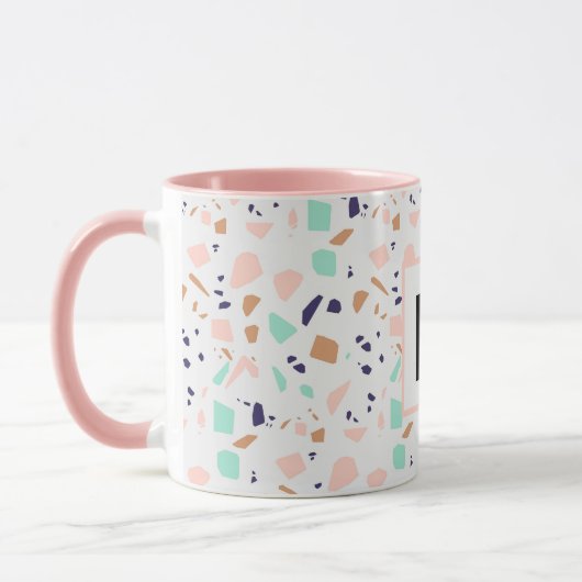 Terrazzo white blush mint monogram initiaal mok (Links)