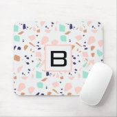 Terrazzo white blush mint monogram initiaal muismat (Met muis)