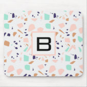Terrazzo white blush mint monogram initiaal muismat (Voorkant)