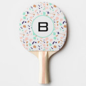 Terrazzo white blush mint monogram initiaal tafeltennisbatje (Voorkant)