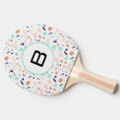 Terrazzo white blush mint monogram initiaal tafeltennisbatje (Zijkant)