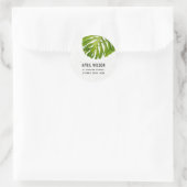 TERRAZZO WHITE GREEN MONSTERA LEAF FOLIAGE ADRES RONDE STICKER (Tas)