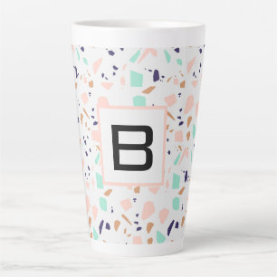 Terrazzo witte blush munt monogram latte mok