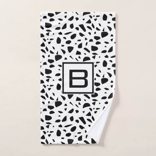 Terrazzo witte zwarte monogram initiaal bad handdoek (Handdoek)