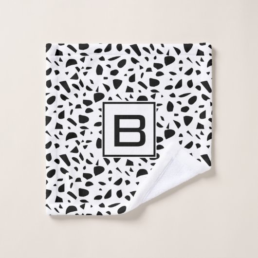 Terrazzo witte zwarte monogram initiaal bad handdoek (Wasdoekje)