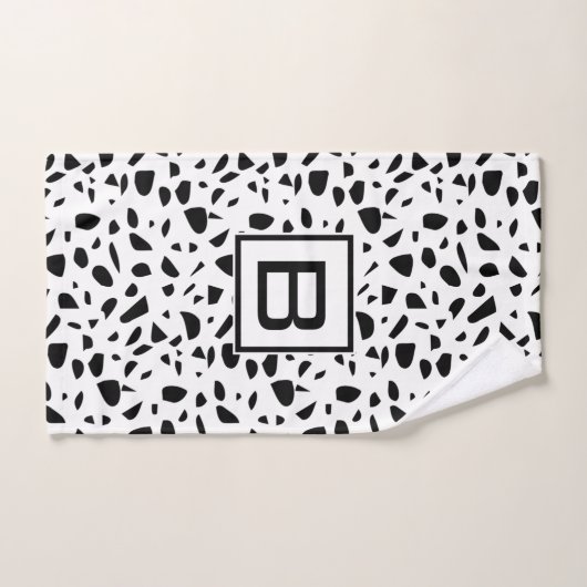 Terrazzo witte zwarte monogram initiaal bad handdoek (Handdoek)