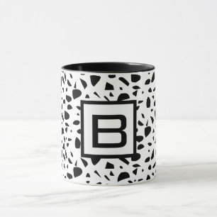 Terrazzo zwart wit monogram initiaal mok