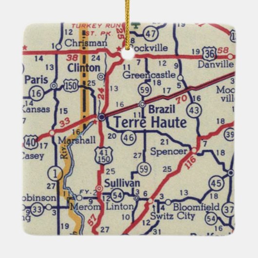 Terre Haute IN  Kaart Keramisch Ornament (Achterkant)
