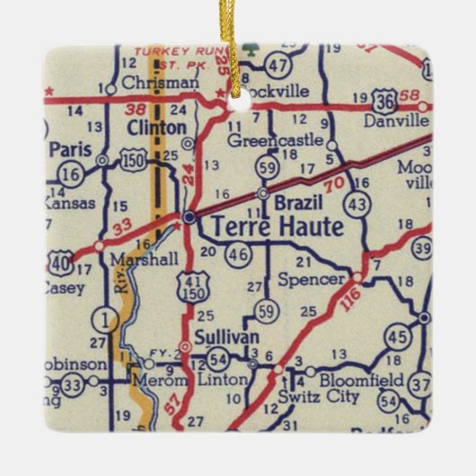 Terre Haute IN  Kaart Keramisch Ornament (Voorkant)