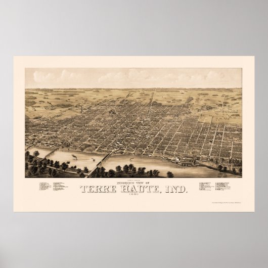 Terre Haute, IN Panoramic Map - 1880 Poster (Voorkant)