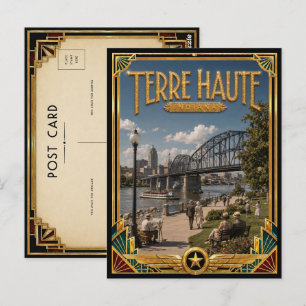Terre Haute Indiana Vintage Art Deco Gouden Tijdpe Briefkaart