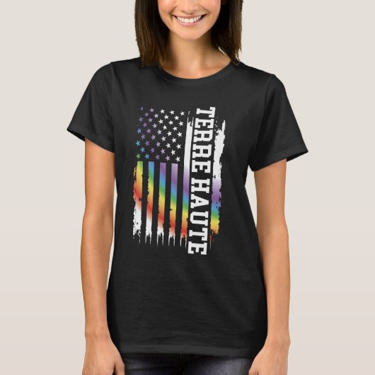 Terre Haute Verenigde Staten Distressed Rainbow Ve T-shirt (Voorkant)