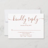 Terrecotta Eenvoudige Elegante Script Foto Bruilof RSVP Kaartje (Voorkant)