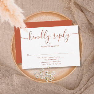 Terrecotta Eenvoudige Elegante Script Maaltijdkeuz RSVP Kaartje