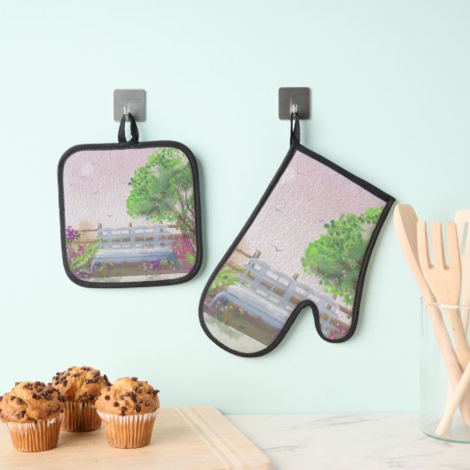  terrein van de Floral door het Zee Ovenwant & Pannenlap Set (Insitu(Ophanging))