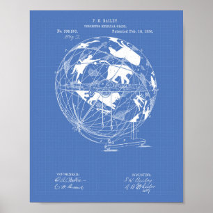 Terrestro Sidereal Wereldbol 1886 Patent Art Bluep Poster