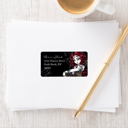 "Terri" Gothic Red Rose Tattoo Fairy Art Labels (Insitu)