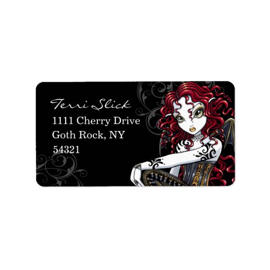 "Terri" Gothic Red Rose Tattoo Fairy Art Labels (Voorkant)