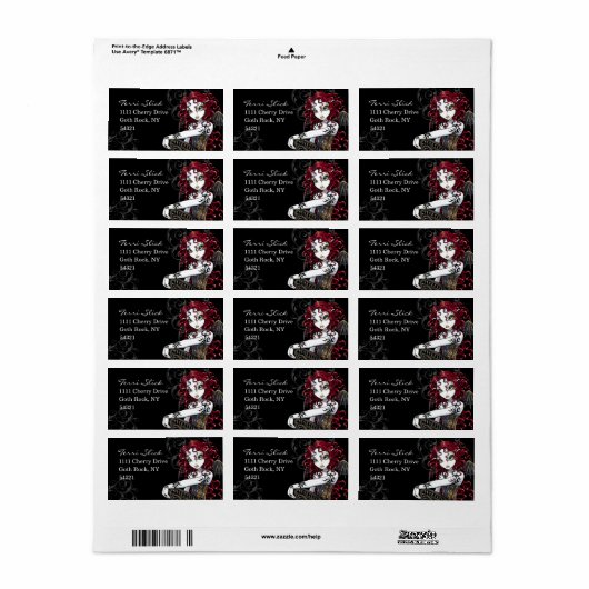 "Terri" Gothic Red Rose Tattoo Fairy Art Labels (Full Sheet)