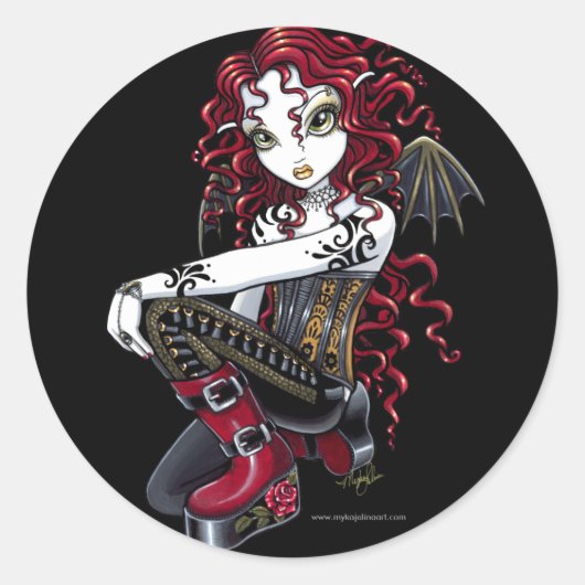 "Terri" Gothic Red Rose Tattoo Fairy Art Stickers (Voorkant)
