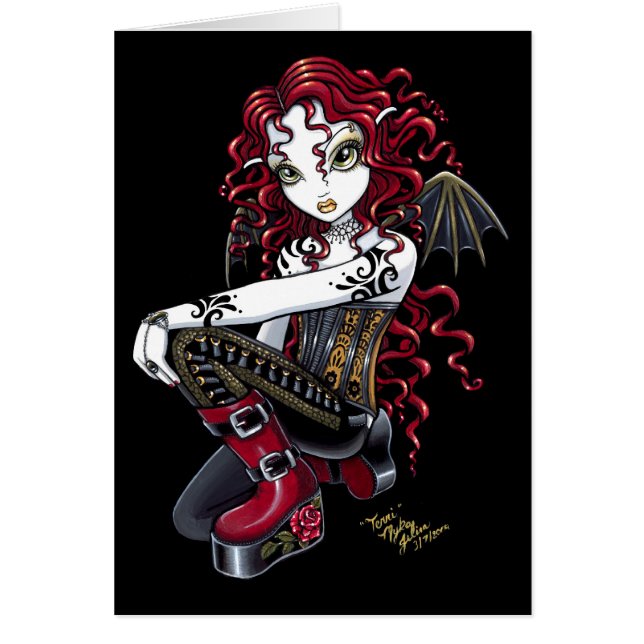 "Terri" Red Tattoo Faerie Card (Voorkant)