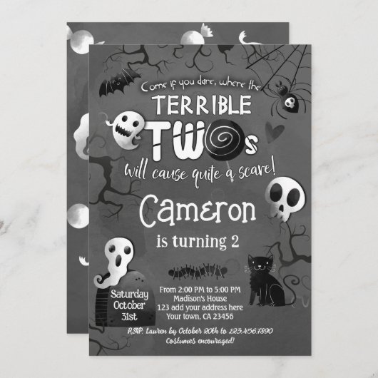 Terrible Two Black & White Spooktacular Halloween Kaart (Voorkant / Achterkant)