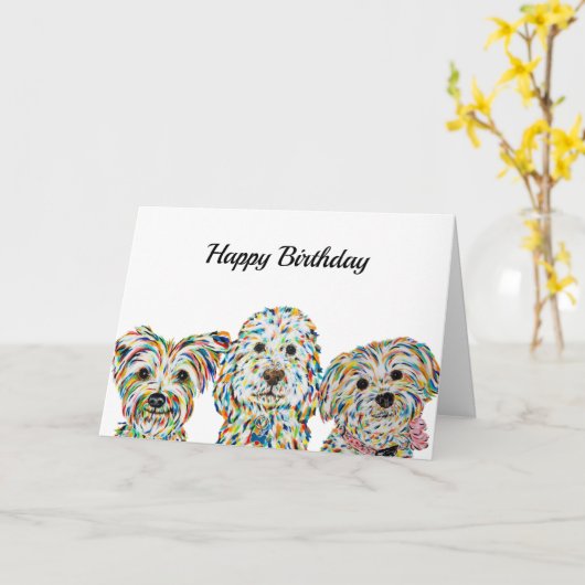 Terrier Cockapoo Yorkie Bichon Birthday Kaart (Gele Bloem)