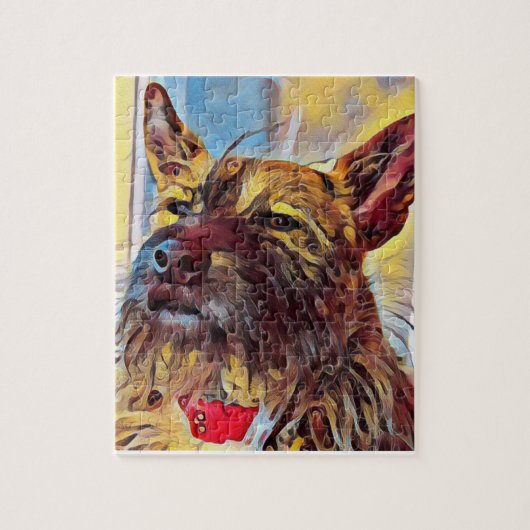 Terrier die puzzel schildert - voeg eigen foto toe (Verticaal)