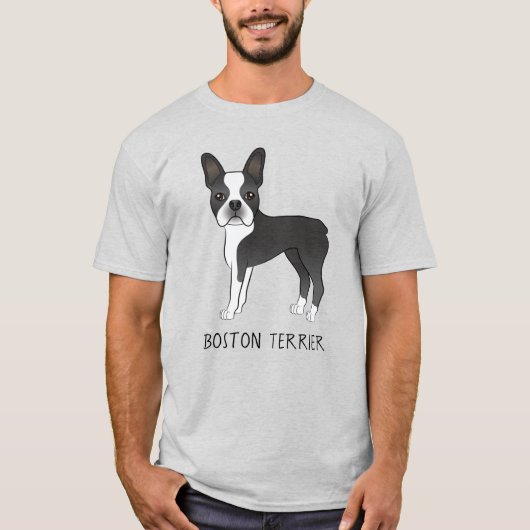 Terrier Dog Black and White Boston met tekst T-shirt (Voorkant)