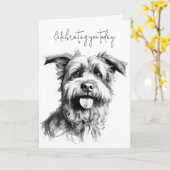 Terrier Dog Sketch voor Verjaardag Kaart (Gele Bloem)