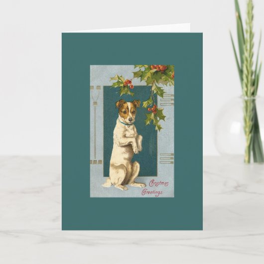  Terrier en Holly Feestdagen Kaart (Voorkant)