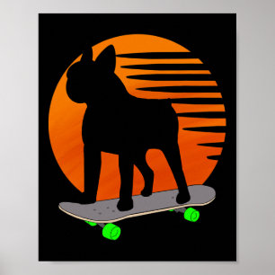 Terrier - Franse bulldog skateboarden over een zon Poster