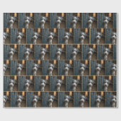 Terrier gluren rond een oude deur cadeaupapier (Vlak)