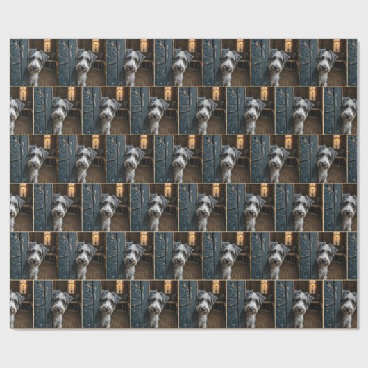 Terrier gluren rond een oude deur cadeaupapier (Vlak)