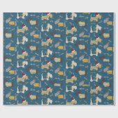 Terriër honden in Kerst petten op blauw Cadeaupapier (Vlak)